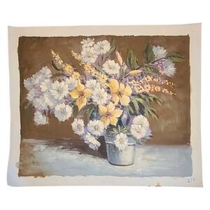 Flowers #8 - Original Oil Painting  Unstretched Canvas 20"x16" Artist Unknown